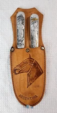 Rare Gaucho Argentinian Belt Holstered Knife and Fork Set