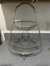 Pottery Barn Wire 2 Tier Fruit Basket w/ handle NWOT NWOB 18.5" tall