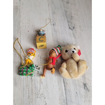 Vintage AS IS bear variety ice skate plush gift ornament Xmas set