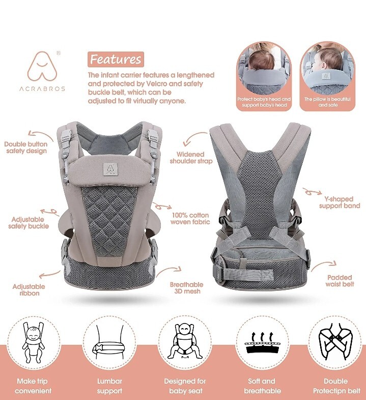 ACRABROS Baby Carrier Newborn+ 8-32 Gray
