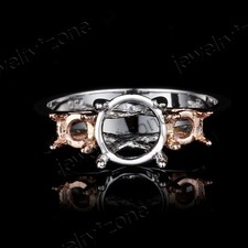 7mm Round Semi Mount Ring Prong Set Three Stone 925 Sterling Silver Jewelry