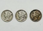Three Coin Set 1939 P-D-S Circulated As Pictured Mercury Dimes 90% Silver (SP119
