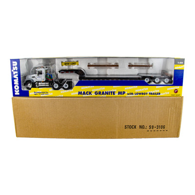 First Gear Mack Granite MP w/ Lowboy Trailer Komatsu 1:50 Scale Diecast Truck