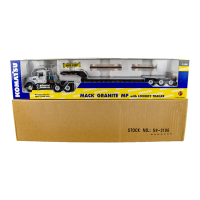 First Gear Mack Granite MP w/ Lowboy Trailer Komatsu 1:50 Scale
