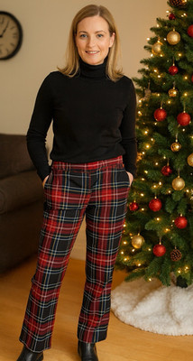 DRAPER JAMES RSVP Women's Red Black Plaid Straight-Leg Pants Size: XS New no Tag