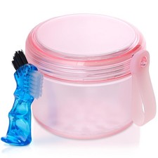 Denture Case, Leak Proof Bath Cup for Travel, Transparent Pink