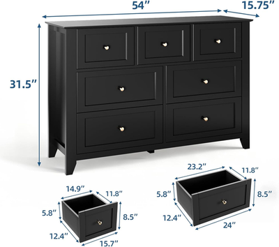 7 drawer black dresser for bedroom Sikaic 7 Drawer Tall Dresser, Vertical Storage Chest of Drawers for Bedroom, Modern Furniture, Black