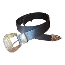 Zara Black Synthetic Leather Belt Western Style Bucket 43 1.5 In