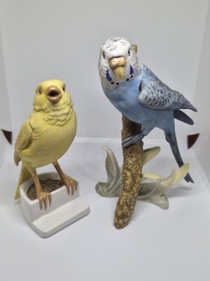 2er Set Goebel Porzellan Vögel-Kanarienvogel am Trog- Wellensittich West Germany