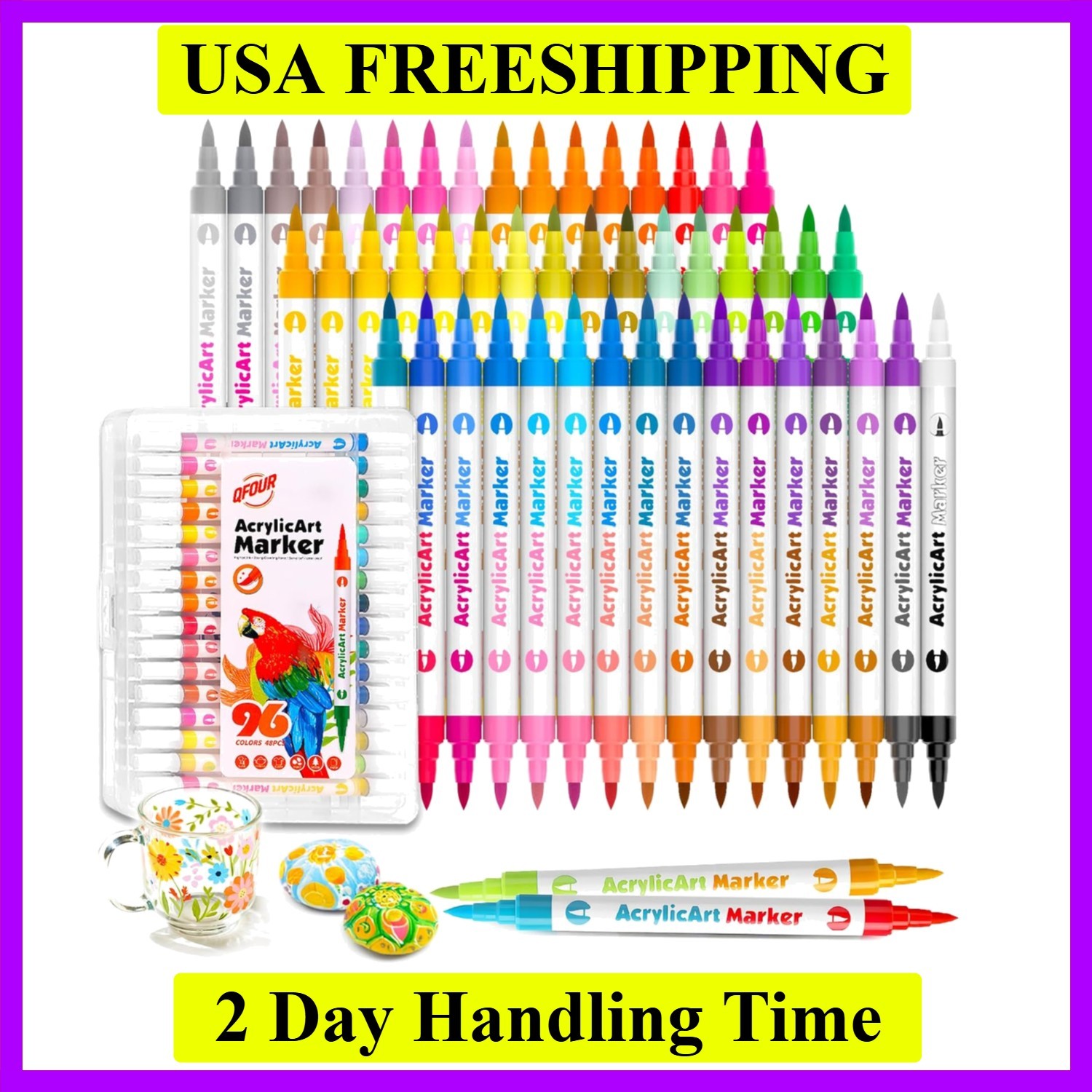 96 Colors Acrylic Paint Markers, 48 PCS Acrylic Paint Pens f