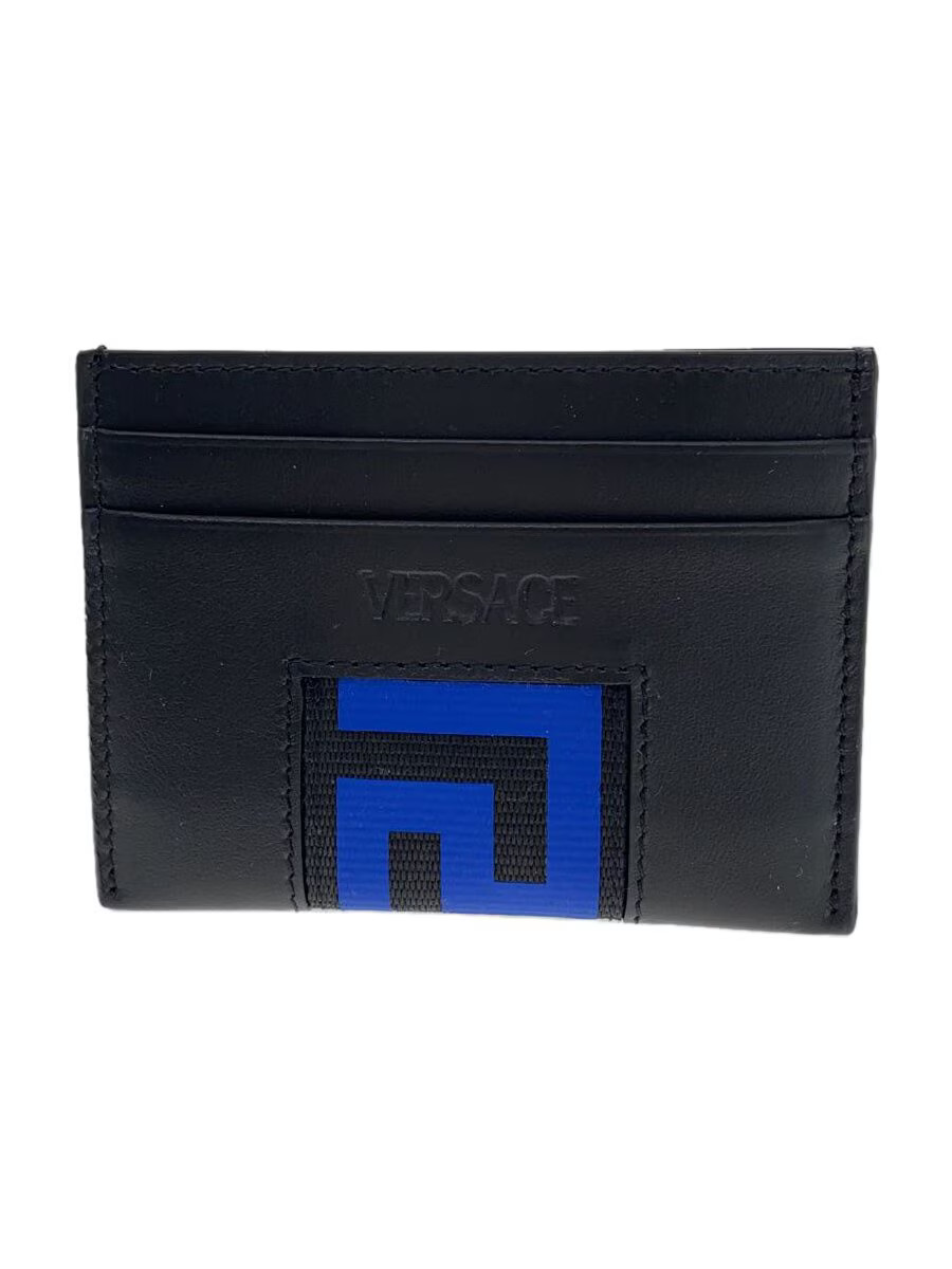 VERSACE Men's Leather Card Case, Black, Solid Color, 1012219 1A088606
