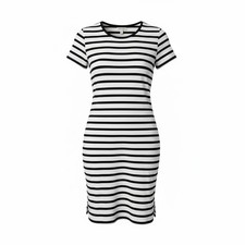 Madewell Striped Ringer Tee Dress Size Small Black and Ivory Cotton Small Nautic