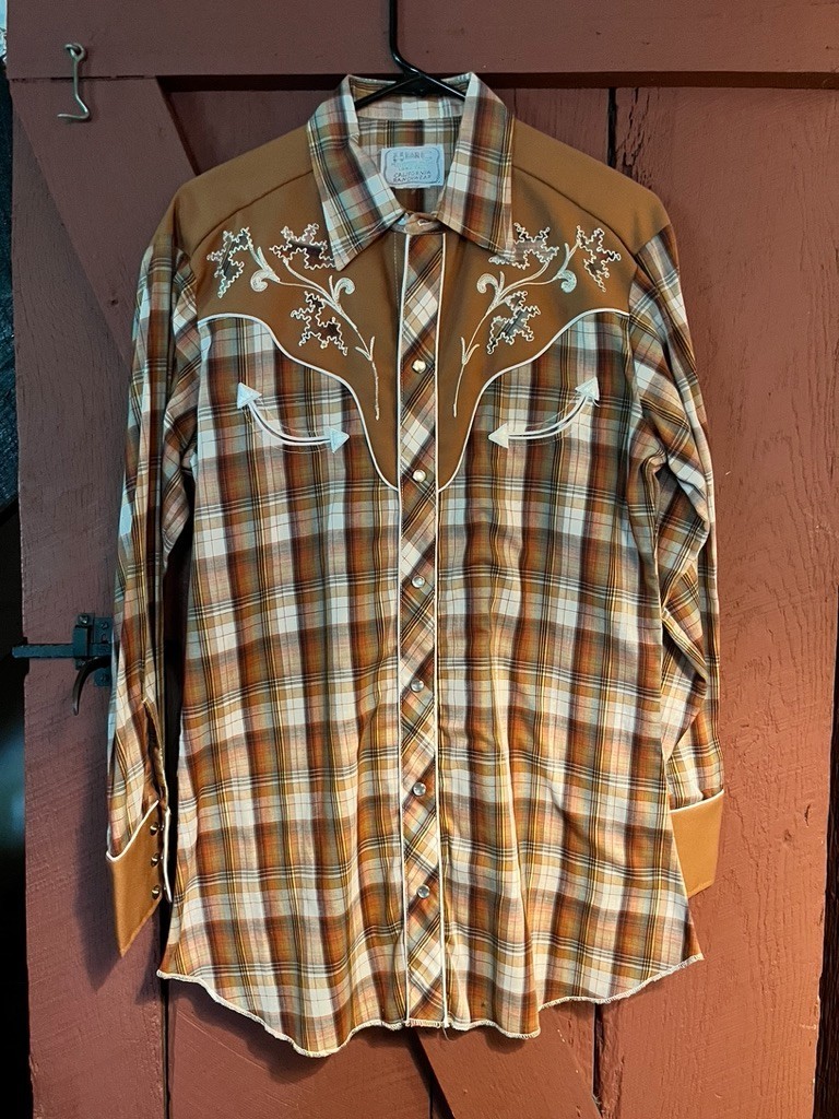 Vintage H Bar C Plaid Pearl Snap Embellished & Embroidered Men's Western Shirt