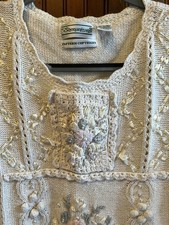 Vintage SHENANIGANS Womens SWEATER Cottage Core Floral Seed Pearls Sz M Romantic