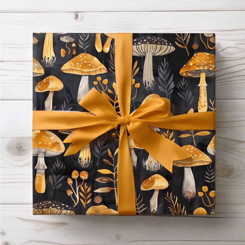 Cottagecore Mushroom Wrapping Paper, Autumn Nature Gift Wrap