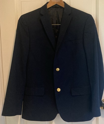 Lauren Ralph Lauren Boys Navy Blue Blazer Brass Logo Buttons Fully Lined Size 16