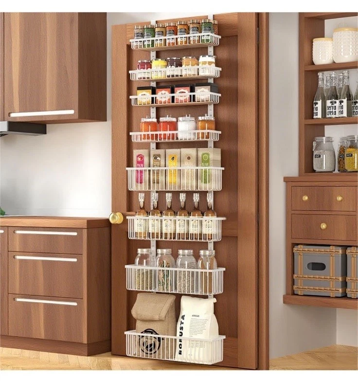 1 Over the Door Pantry Organizer 8-Tier, Large Metal Door Spice Rack