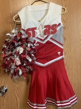 Girls Stars REAL Cheerleader Uniform Outfit , Costume, Skirt With Pom Pom