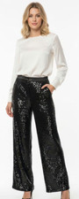 Vintage Chanel Black Sequin Silk Wide Pants FR 40 Medium