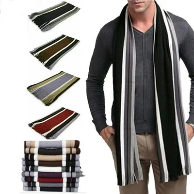 Thick Men Striped Scarf Neck Warm Neck Wrap Fashion Winter Long Shawl