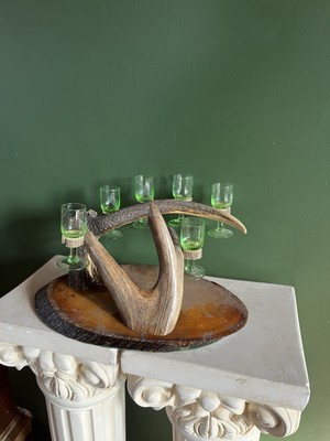 Vintage Deer Antler Depression Etched Shot Glass Display