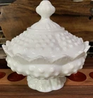 Vintage Fenton White Hobnail Candle Holder With Lid