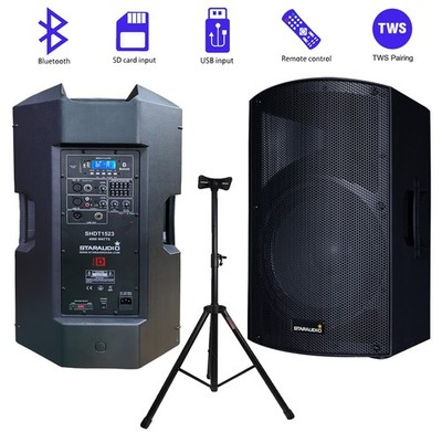 STARAUDIO 15'' 4000W Peak Power TWS PA Speaker + Stand Mount Holder Duty Tripod
