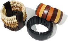 3PCS Women Stretch Bracelets Sets Bohemia Handmade Natural Wooden Beaded Bracele