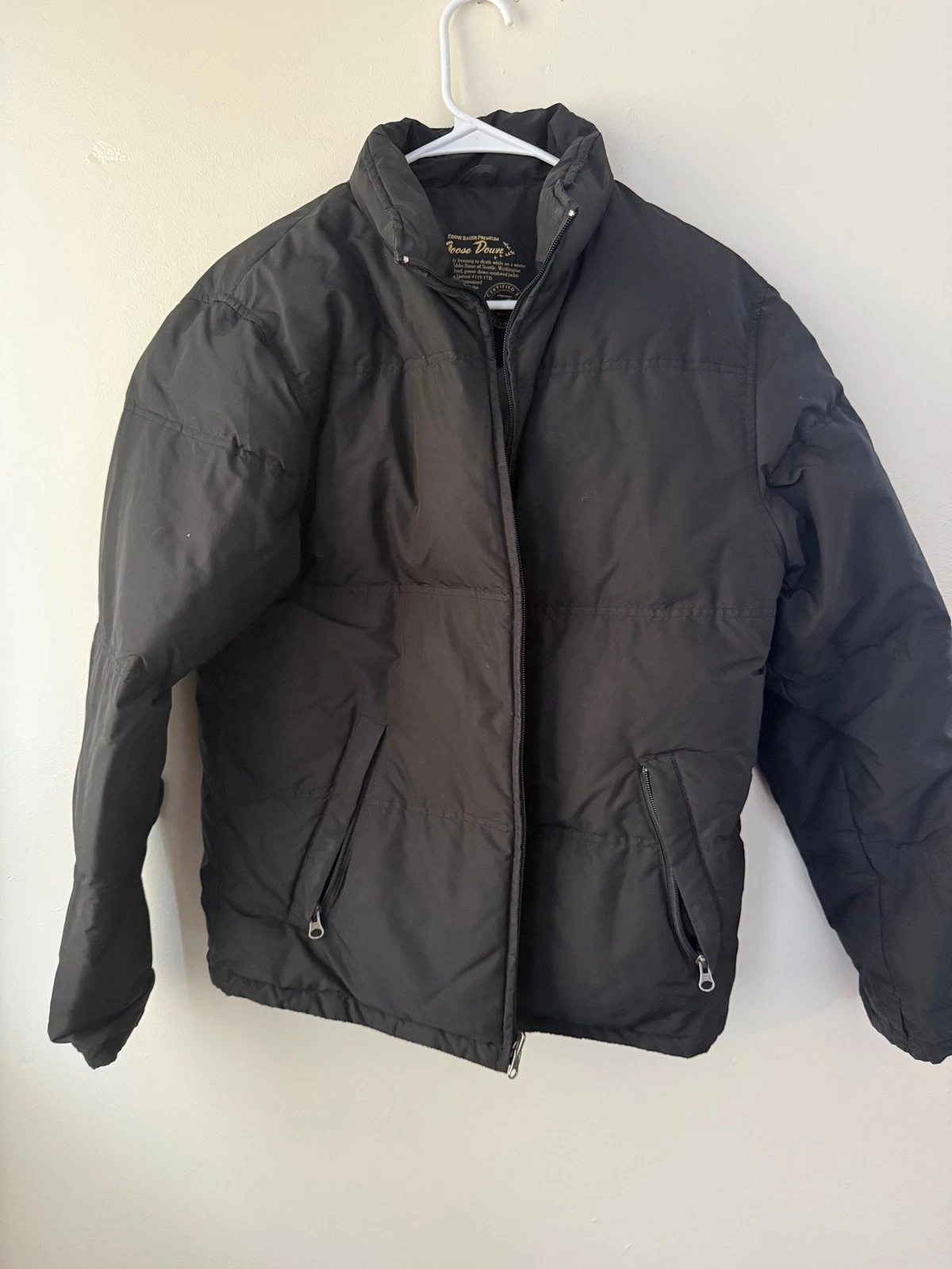 Eddie Bauer Mens The Gunster Goose Down Puffer Jacket S Black Full Zip Coat
