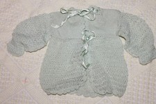 Vintage Handmade Crochet Green Baby Cardigan Sweater