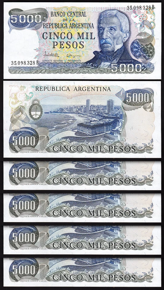 Argentina 5000 5,000 Pesos, 1977 - 1983, UNC, 20 Pcs LOT, Consecutive, P-305b(1) - Image 2 of 4