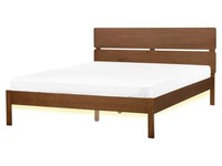 Led Doppelbett Massivholz Hellbraun Lattenrost 160X200 Cm Hohes Kopfteil Boisset