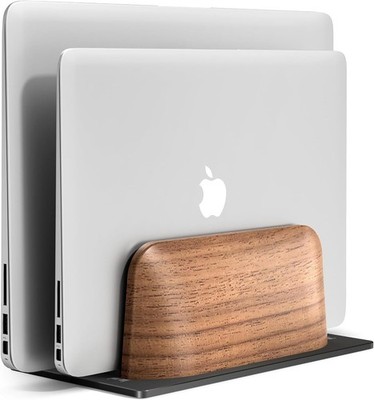 SHUOSUO Vertikaler Laptopständer, Dual Slot Walnussholz Halter für Schwarz 
