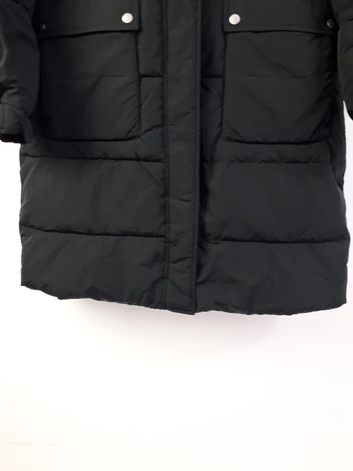 M&S Women's Shower Resistant Longline Puffer Coat Faux Fur Trim Green Size 16 F2 - Image 2 of 4