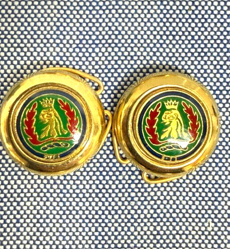 Vtg Italy Crowned Lion Head Button Covers Set Enamel Wreath Blazer Clips Pat Pen