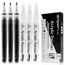 Black Paint Pens, 6 Pack 0.7mm Acrylic Black Permanent Black  White