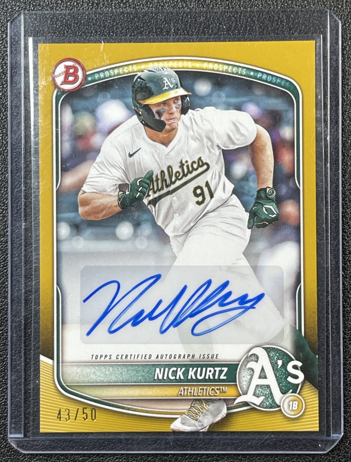 NICK KURTZ 2025 BOWMAN #BPA-NK PROSPECT GOLD BORDER AUTO 43/50 ATHLETICS