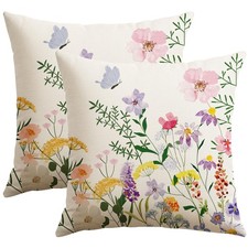 Spring Summer Floral Throw Pillow Covers 20x20 Inch Set of 2, Farmhouse Flowe...