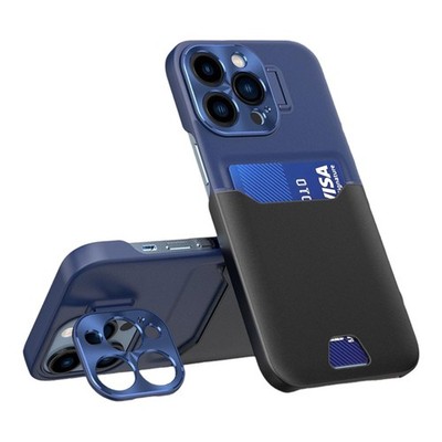 Hülle für iPhone 14 Plus in Schwarz Blau Kartenhalter Linse Schutz Ständer