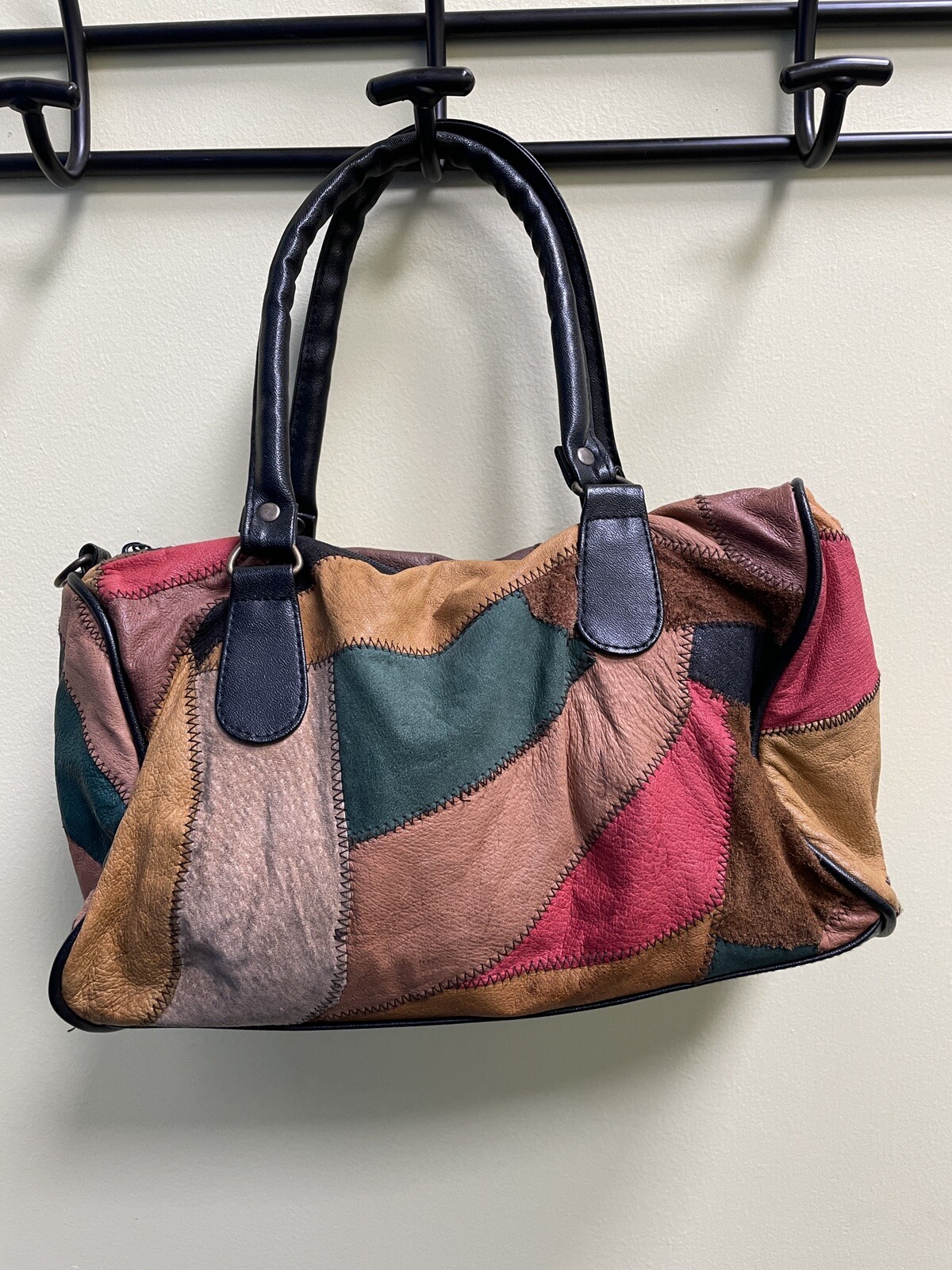 Ventage patch pattern leather hand bag - image 1