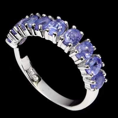 925 Sterlingsilber Ring Rund Tansanit Natürlicher Edelstein Schmuck