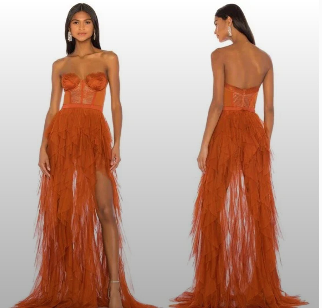【YILON MADE】 Romantic bustier dress For Love & Lemons x REVOLVE Bustier Gown in Rust | REVOLVE