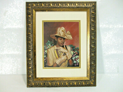 Woman Portrait Print Beige Matted Glass Ornate Bronze Frame Church Dress  15"x18" | eBay