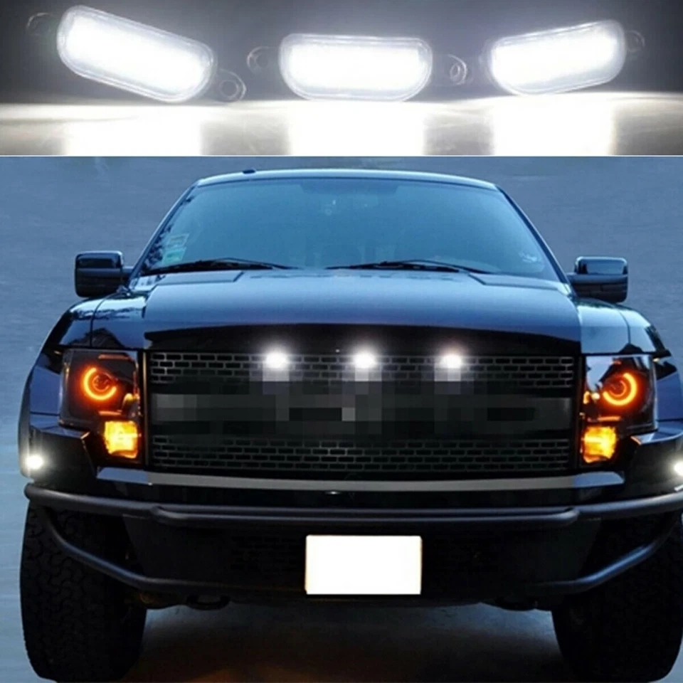 3x Luces de circulación LED blancas con rejilla Raptor para camioneta Toyota Tacoma Tundra RAV4 Foto 3 de 4