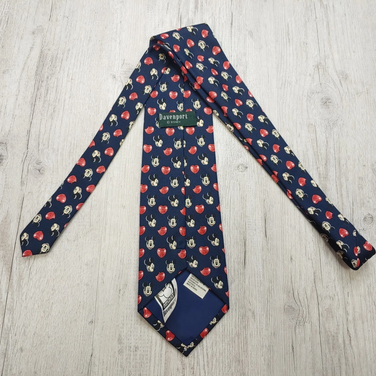 Disney Mickey Mouse Tie Men's Vintage Necktie Retro Red Hearts Navy Blue