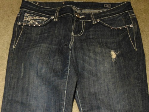 LA Idol USA Women's denim Jeans Dark Wash Blue Flap Pocket size 5 W29 L34 - Picture 2 of 8