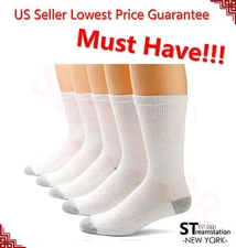 3-12 Pairs CREW Mens Solid Sports Socks Cotton 9-11 10-13 White Gray Black USA 
