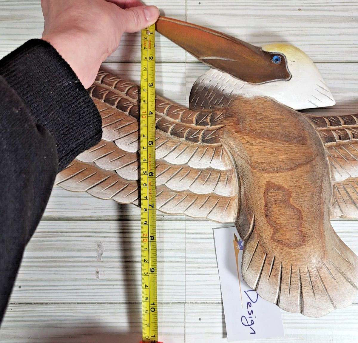 T.I. Design Hand-carved Wood Flying Pelican | Wall Décor Natural Wood Finish