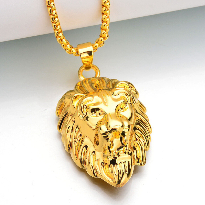 Lion Head Pendant Necklace - Gold/White Gold Plated With AAA CZ - Punk Style Jewelry For Men & Women - View #13