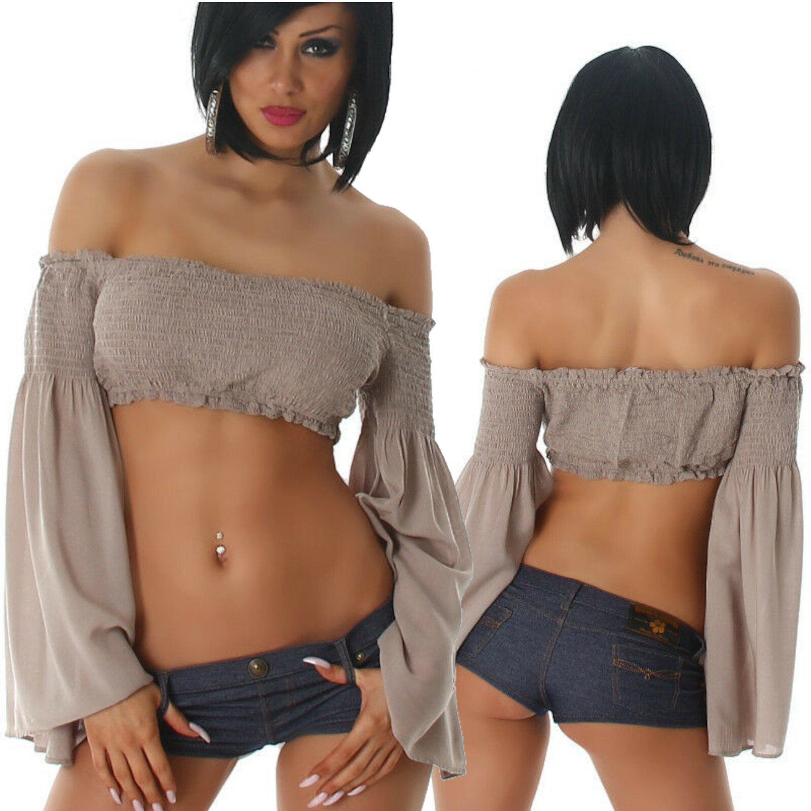 Top Gipsy Camiseta Corta Mujer Mangas Avellanada Campana Gitana Nuevo #